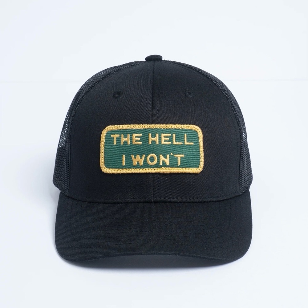 THE HELL I WON’T Black Mesh SnapBack ball cap.